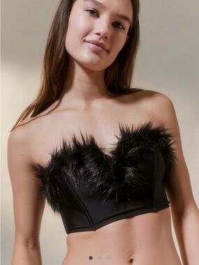 Urban Outfitters Black Crop Top with Faux Fur